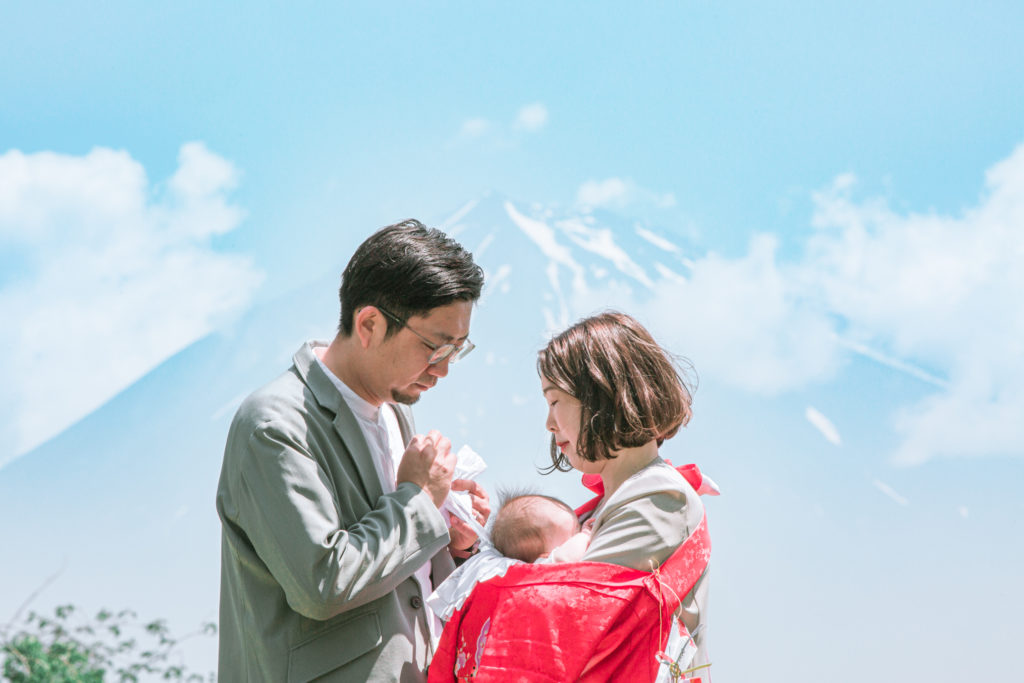 富士山とお宮参りの撮影